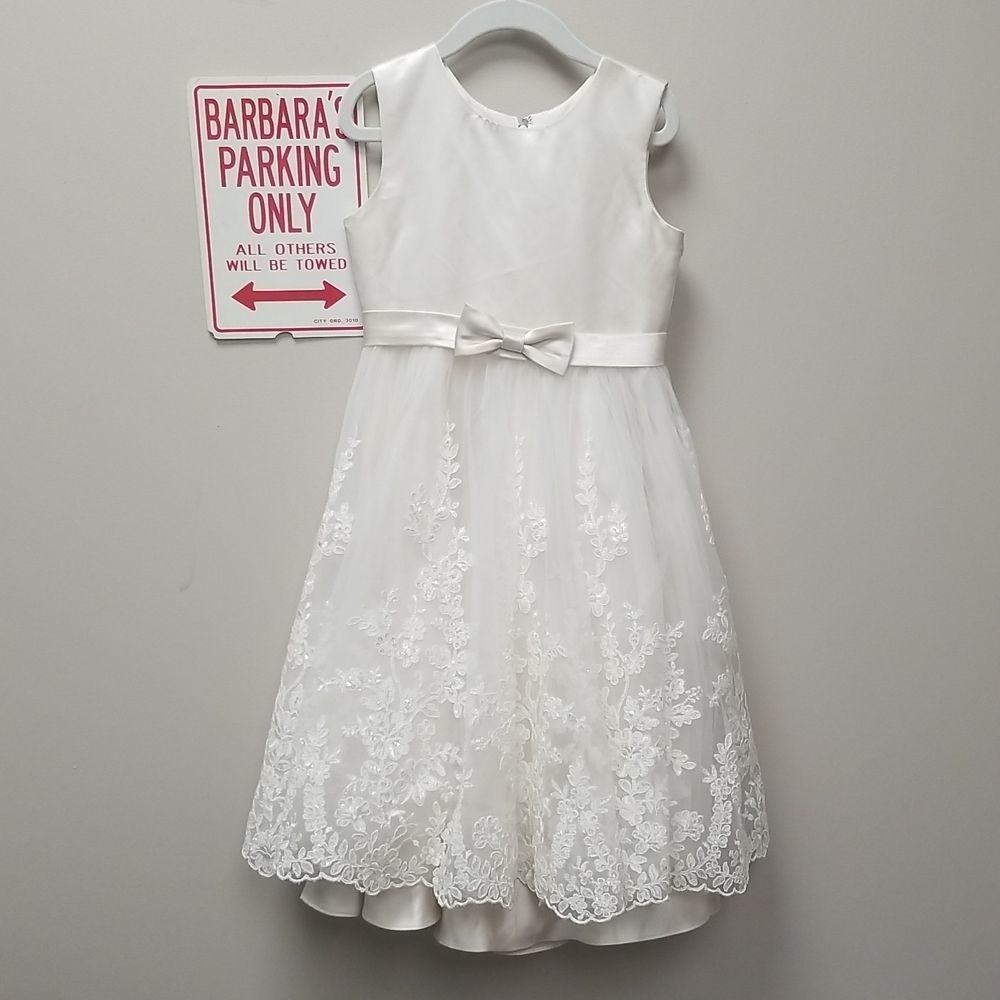 JOAN CALABRESE GIRLS WHITE TULLE AND LACE DRESS SZ 5